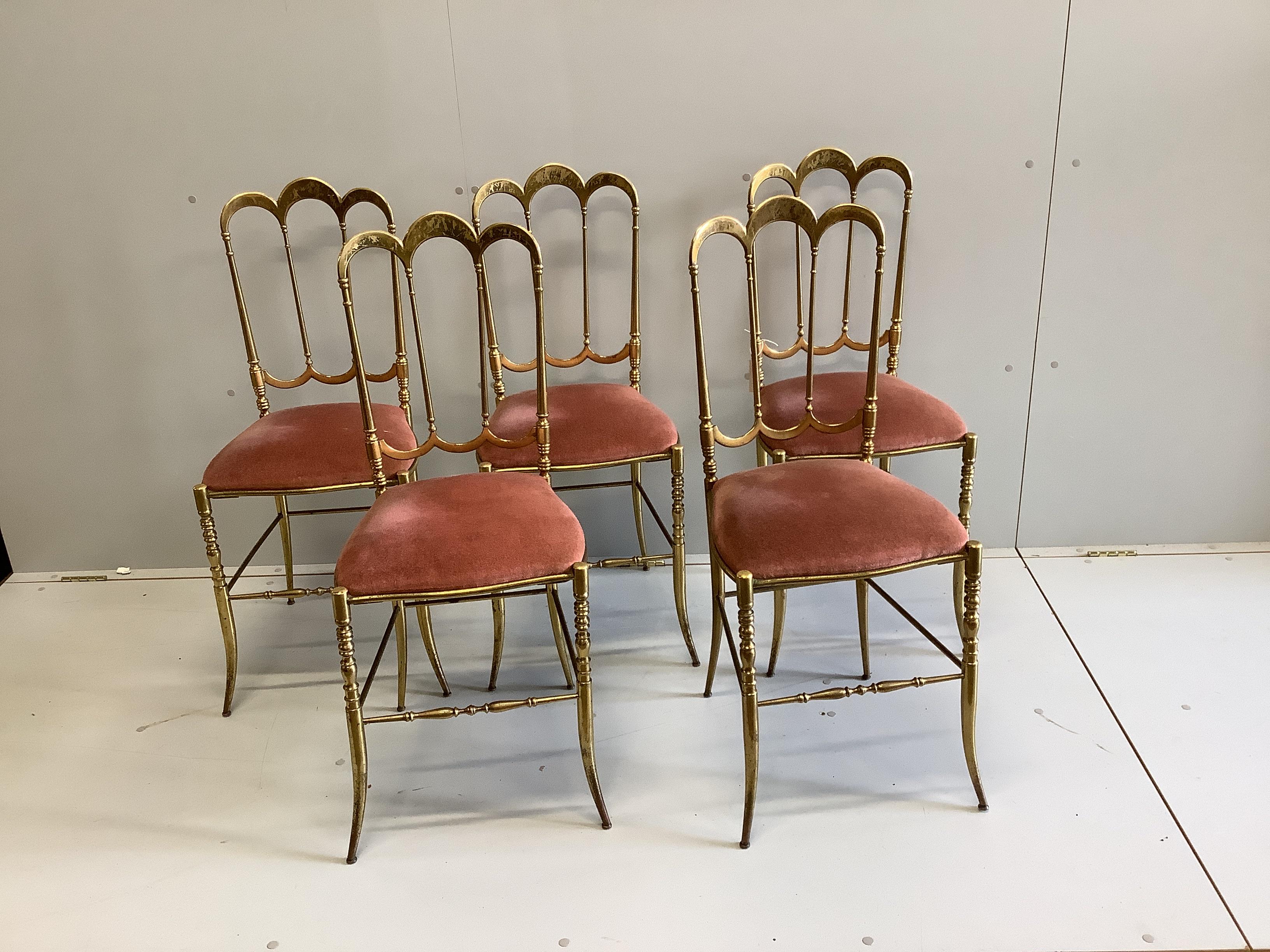 Five lacquered brass Shiavari style chairs, width 40cm, depth 39cm, height 95cm